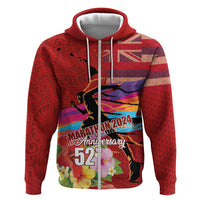 Honolulu Anniversary 52nd Running Hoodie Marathon Competition Kakau Pattern Red Color LT03 Zip Hoodie Red - Polynesian Pride