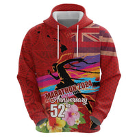 Honolulu Anniversary 52nd Running Hoodie Marathon Competition Kakau Pattern Red Color LT03 - Polynesian Pride