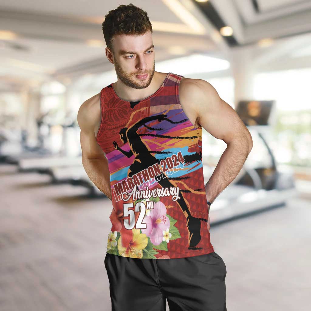 Honolulu Anniversary 52nd Running Men Tank Top Marathon Competition Kakau Pattern Red Color LT03 Red - Polynesian Pride
