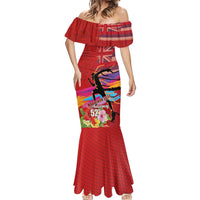 Honolulu Anniversary 52nd Running Mermaid Dress Marathon Competition Kakau Pattern Red Color LT03 - Polynesian Pride