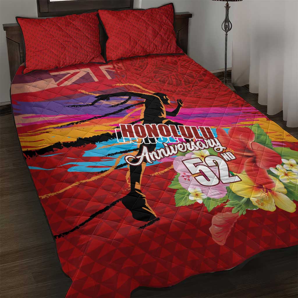 Honolulu Anniversary 52nd Running Quilt Bed Set Marathon Competition Kakau Pattern Red Color LT03 Red - Polynesian Pride