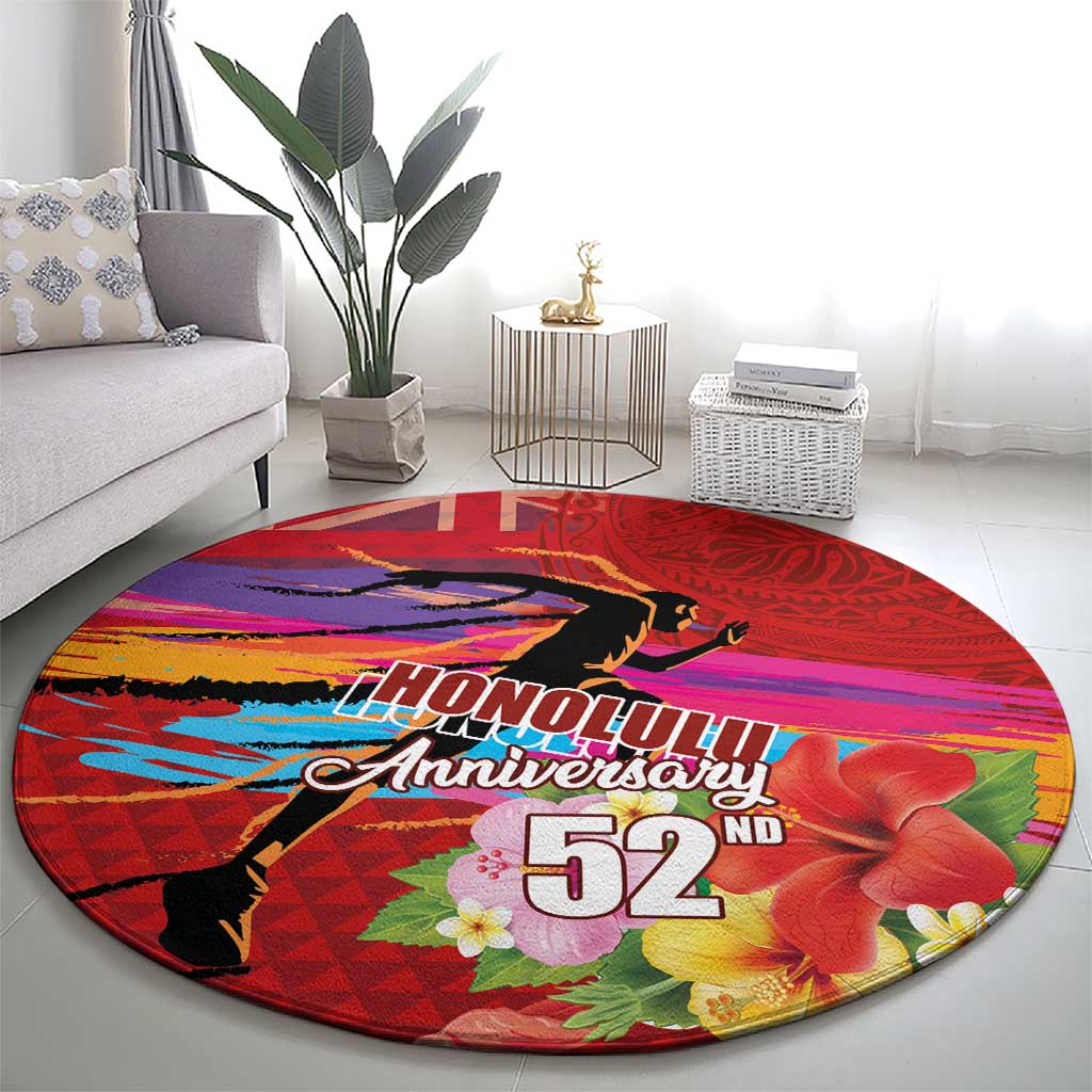 Honolulu Anniversary 52nd Running Round Carpet Marathon Competition Kakau Pattern Red Color LT03 - Polynesian Pride