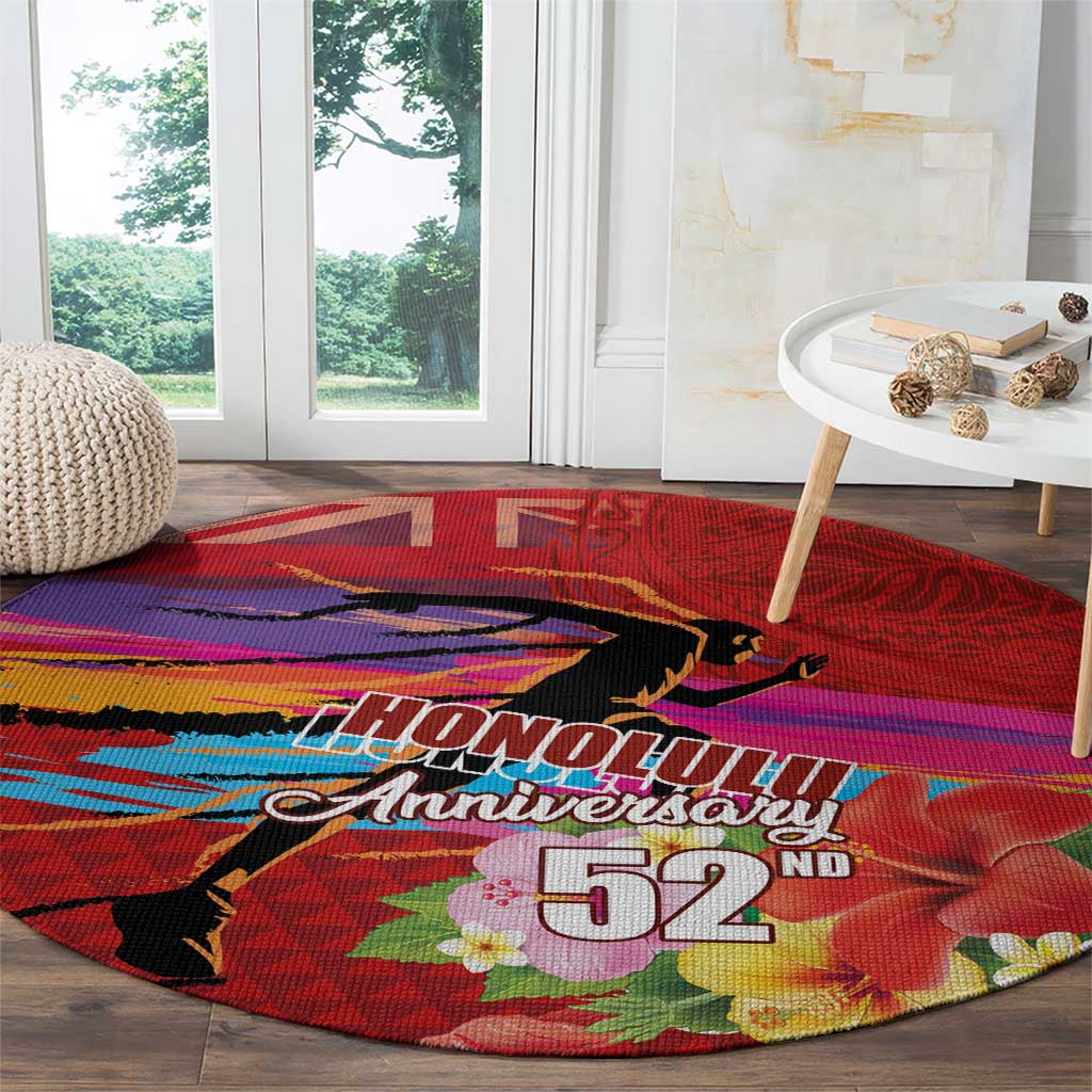 Honolulu Anniversary 52nd Running Round Carpet Marathon Competition Kakau Pattern Red Color LT03 - Polynesian Pride