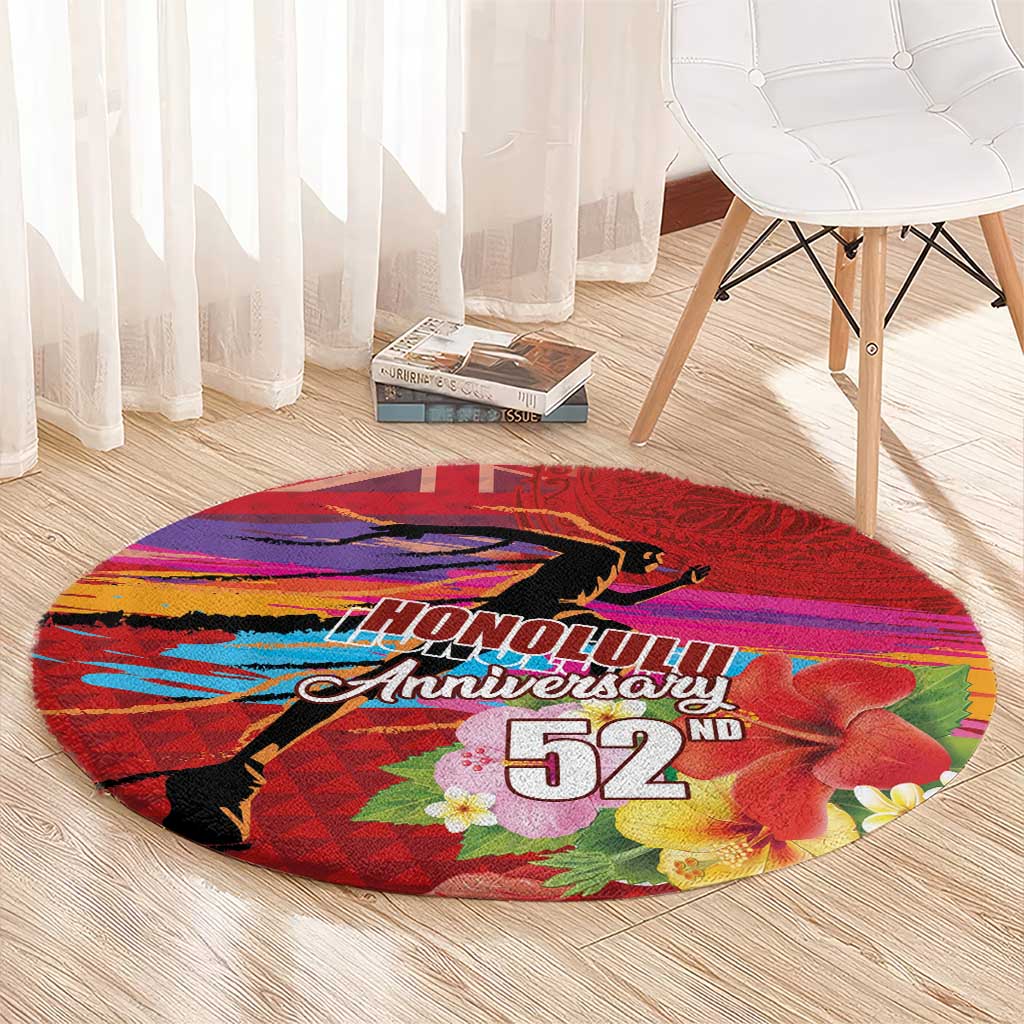 Honolulu Anniversary 52nd Running Round Carpet Marathon Competition Kakau Pattern Red Color LT03 - Polynesian Pride