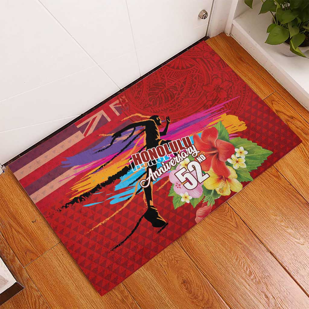 Honolulu Anniversary 52nd Running Rubber Doormat Marathon Competition Kakau Pattern Red Color LT03 - Polynesian Pride