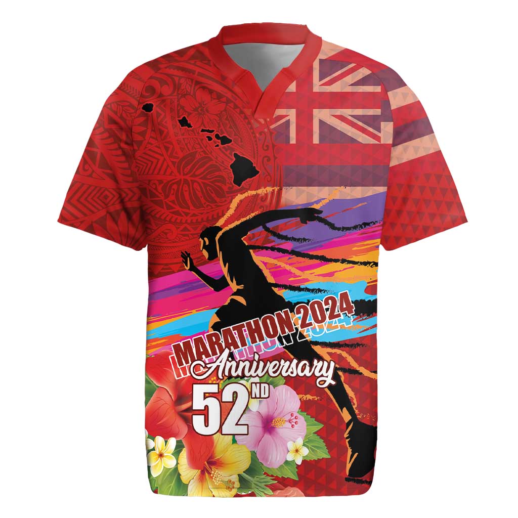 Honolulu Anniversary 52nd Running Rugby Jersey Marathon Competition Kakau Pattern Red Color LT03 Red - Polynesian Pride