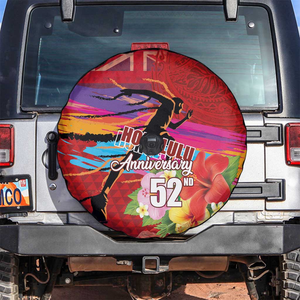 Honolulu Anniversary 52nd Running Spare Tire Cover Marathon Competition Kakau Pattern Red Color