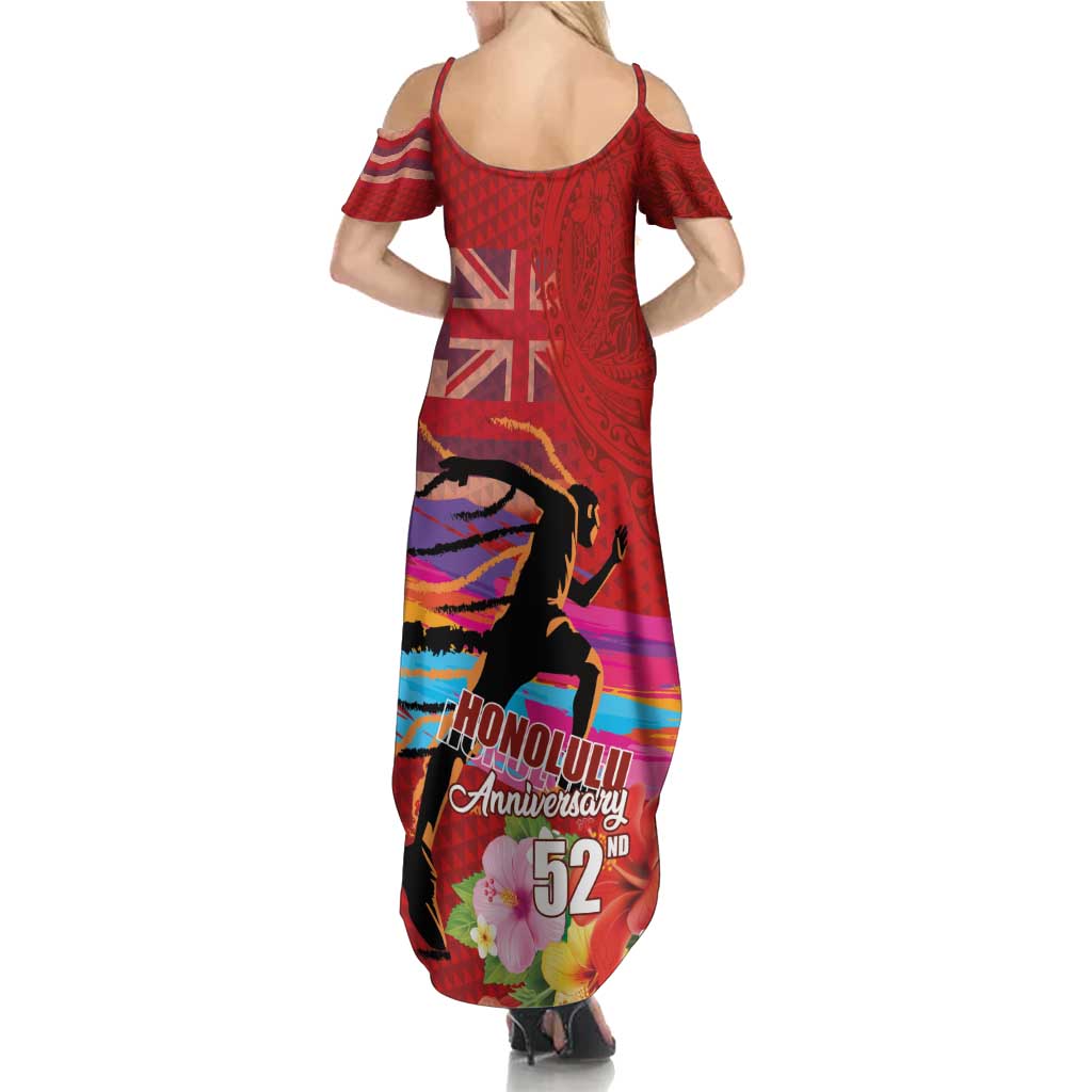 Honolulu Anniversary 52nd Running Summer Maxi Dress Marathon Competition Kakau Pattern Red Color LT03 - Polynesian Pride
