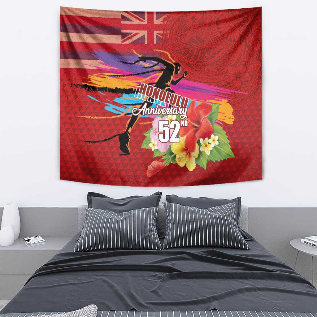 Honolulu Anniversary 52nd Running Tapestry Marathon Competition Kakau Pattern Red Color LT03 - Polynesian Pride