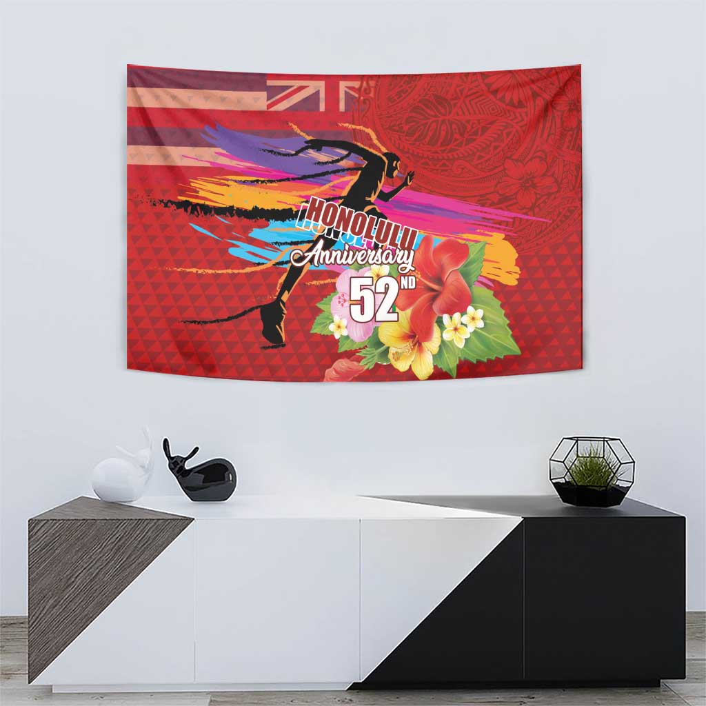 Honolulu Anniversary 52nd Running Tapestry Marathon Competition Kakau Pattern Red Color LT03 - Polynesian Pride