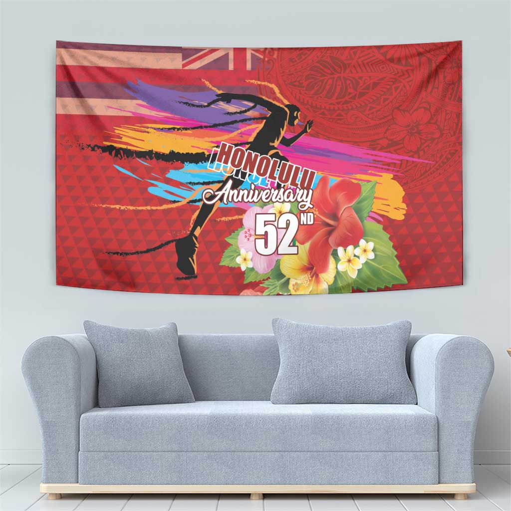 Honolulu Anniversary 52nd Running Tapestry Marathon Competition Kakau Pattern Red Color LT03 - Polynesian Pride