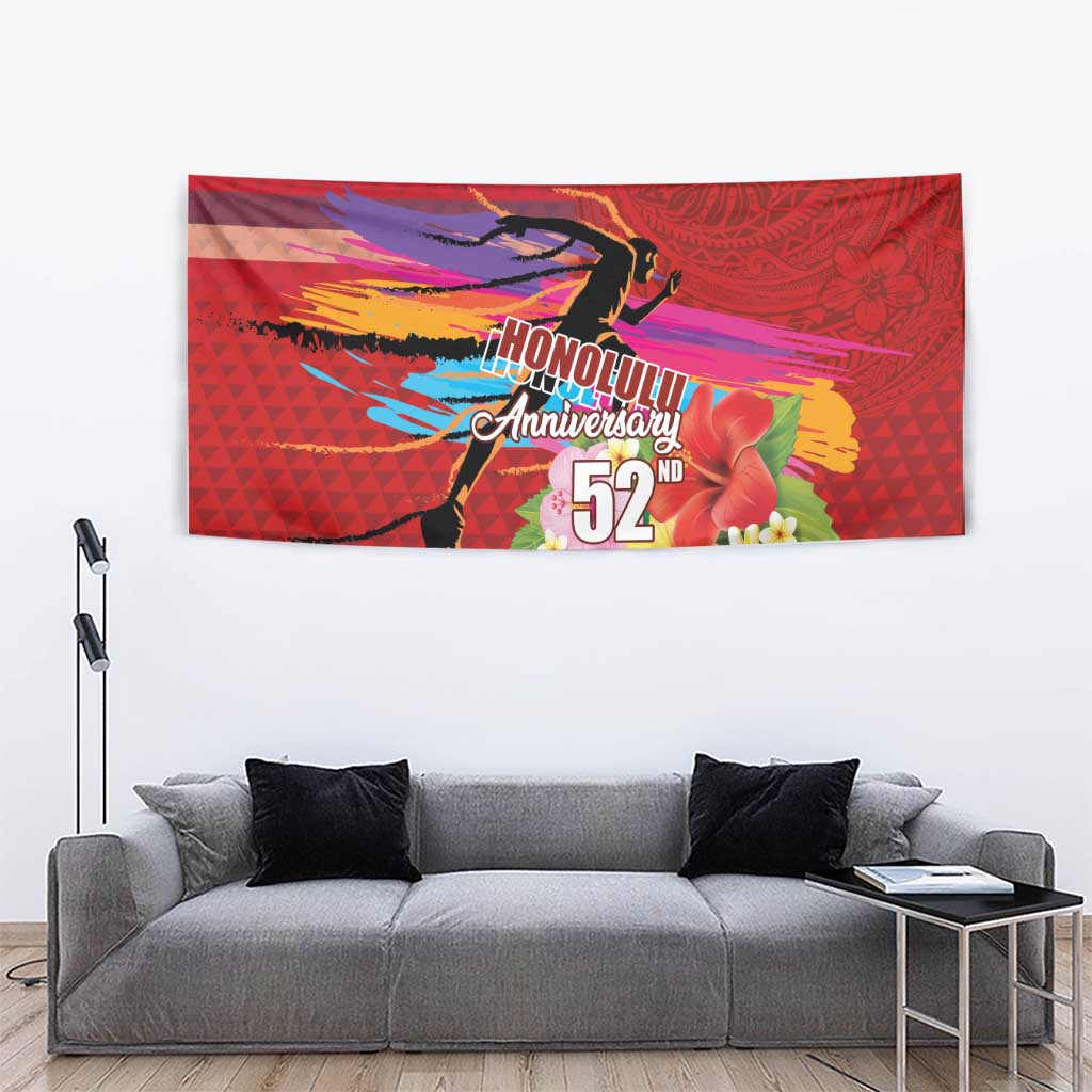 Honolulu Anniversary 52nd Running Tapestry Marathon Competition Kakau Pattern Red Color LT03 - Polynesian Pride