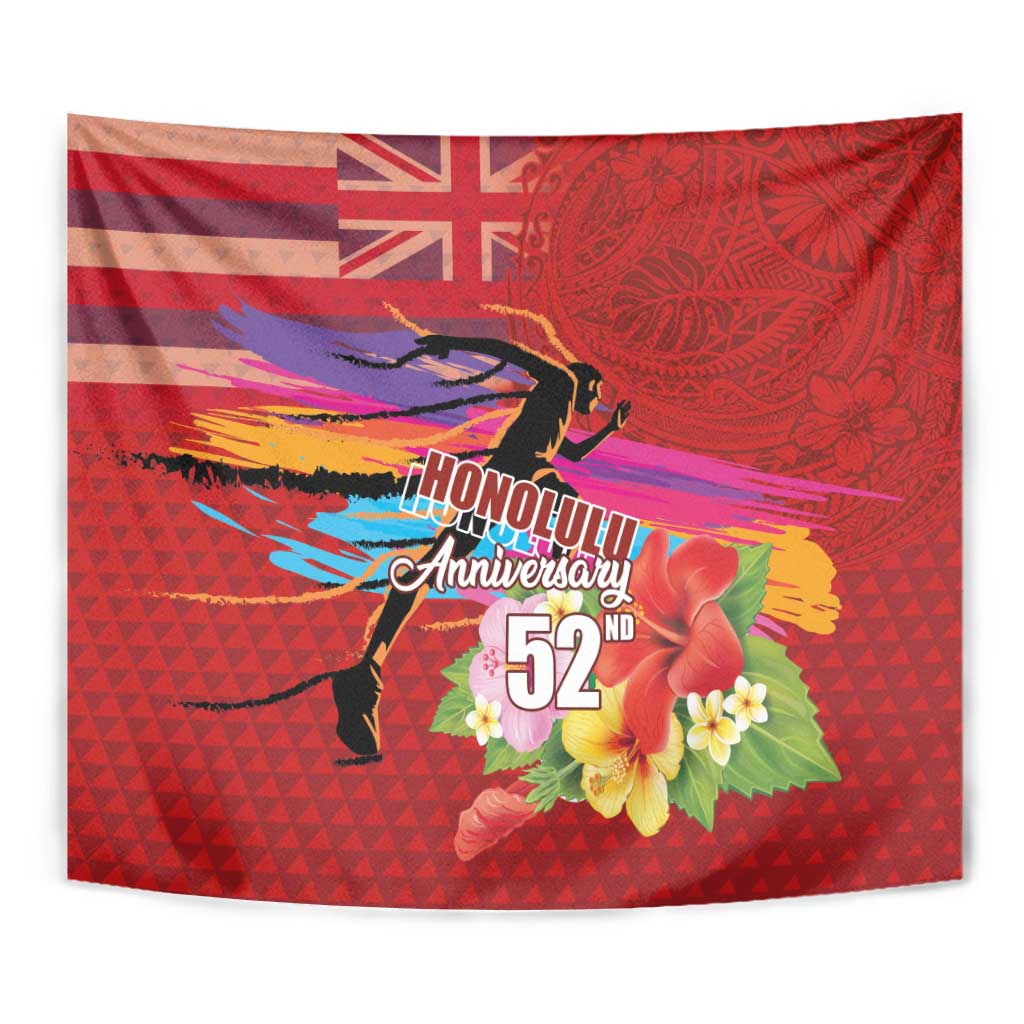 Honolulu Anniversary 52nd Running Tapestry Marathon Competition Kakau Pattern Red Color LT03 - Polynesian Pride