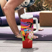 Honolulu Anniversary 52nd Running Tumbler With Handle Marathon Competition Kakau Pattern Red Color LT03 - Polynesian Pride