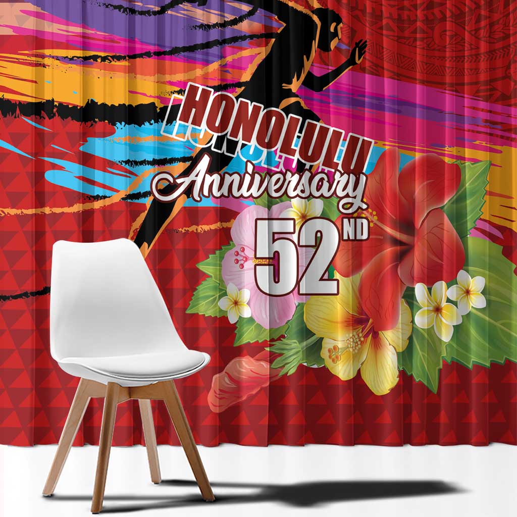 Honolulu Anniversary 52nd Running Window Curtain Marathon Competition Kakau Pattern Red Color LT03 - Polynesian Pride