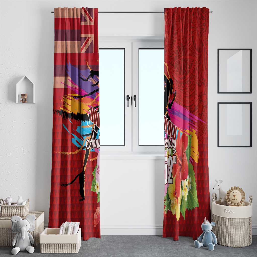 Honolulu Anniversary 52nd Running Window Curtain Marathon Competition Kakau Pattern Red Color LT03 - Polynesian Pride