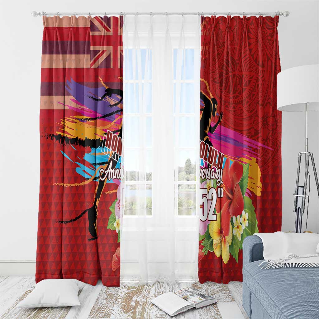 Honolulu Anniversary 52nd Running Window Curtain Marathon Competition Kakau Pattern Red Color LT03 - Polynesian Pride