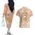 Hawaii Tropical Flowers with Kakau Tribal Couples Matching Off The Shoulder Long Sleeve Dress and Hawaiian Shirt Peach Fuzz Color LT03 - Polynesian Pride