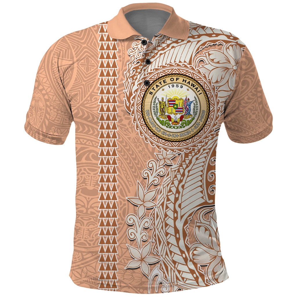 Hawaii Tropical Flowers with Kakau Tribal Polo Shirt Peach Fuzz Color LT03 Peach Fuzz - Polynesian Pride