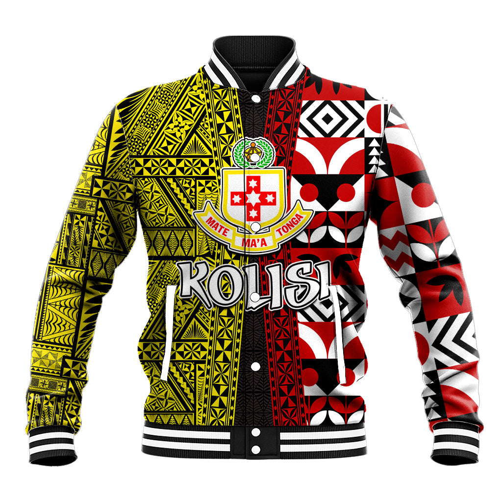 Tonga Kolisi Tonga Baseball Jacket Ngatu and Geometric Pattern LT03 Unisex Red - Polynesian Pride