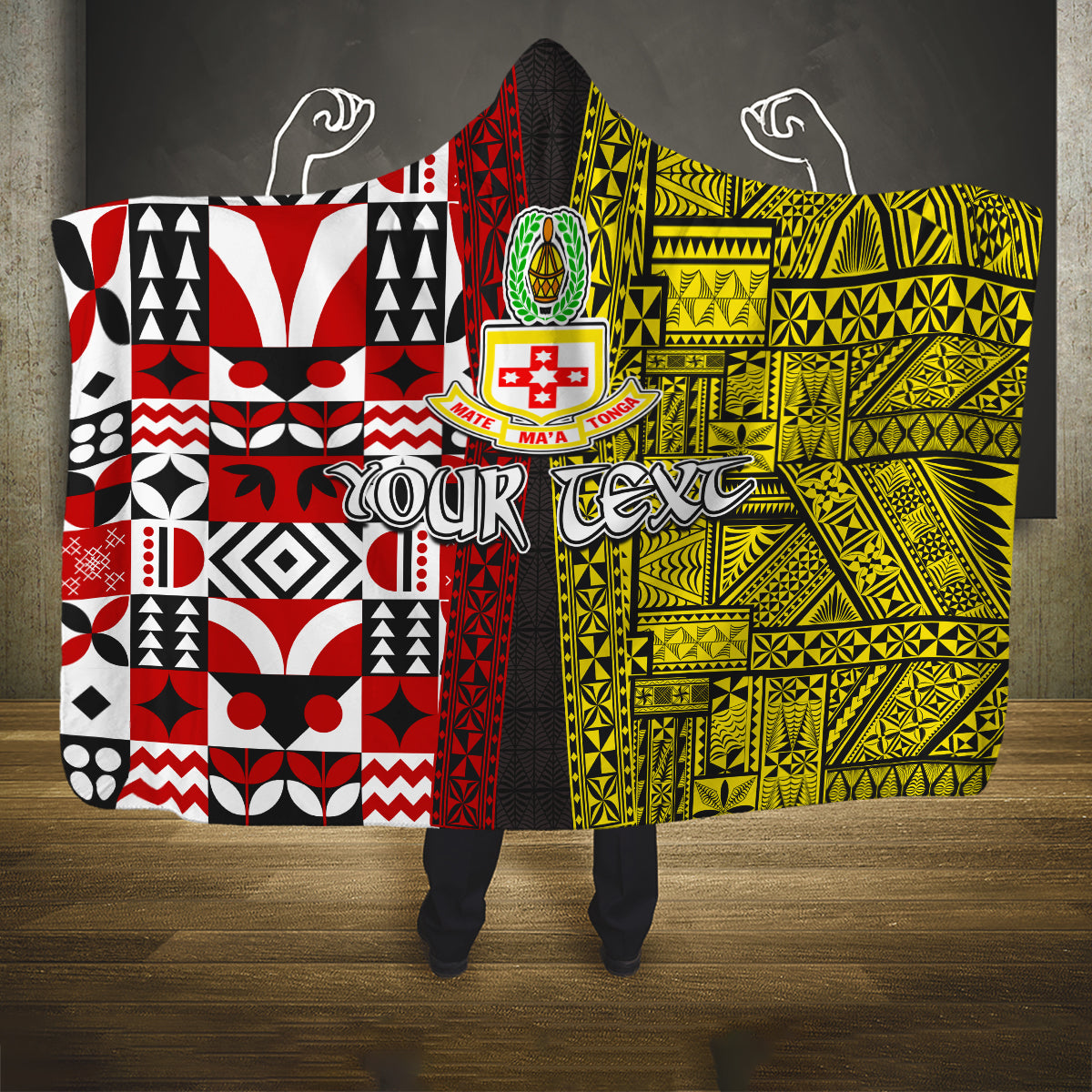 Tonga Kolisi Tonga Hooded Blanket Ngatu and Geometric Pattern LT03 One Size Red - Polynesian Pride