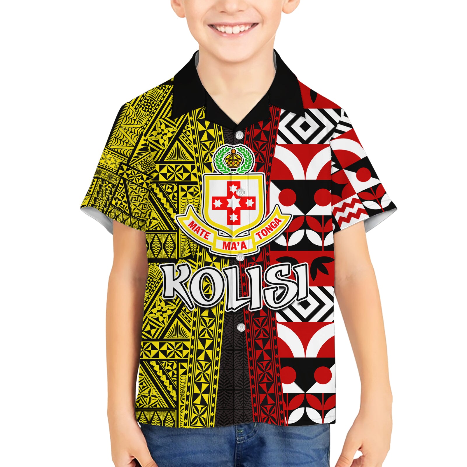 Tonga Kolisi Tonga Kid Hawaiian Shirt Ngatu and Geometric Pattern LT03 Kid Red - Polynesian Pride