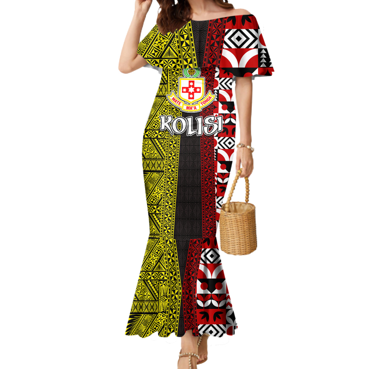 Tonga Kolisi Tonga Mermaid Dress Ngatu and Geometric Pattern LT03 Women Red - Polynesian Pride