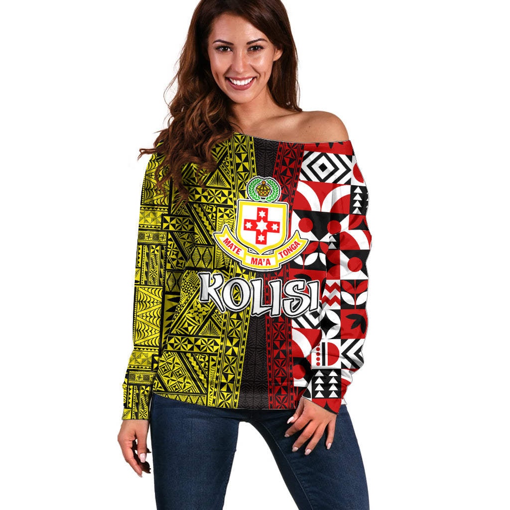 Tonga Kolisi Tonga Off Shoulder Sweater Ngatu and Geometric Pattern LT03 Women Red - Polynesian Pride