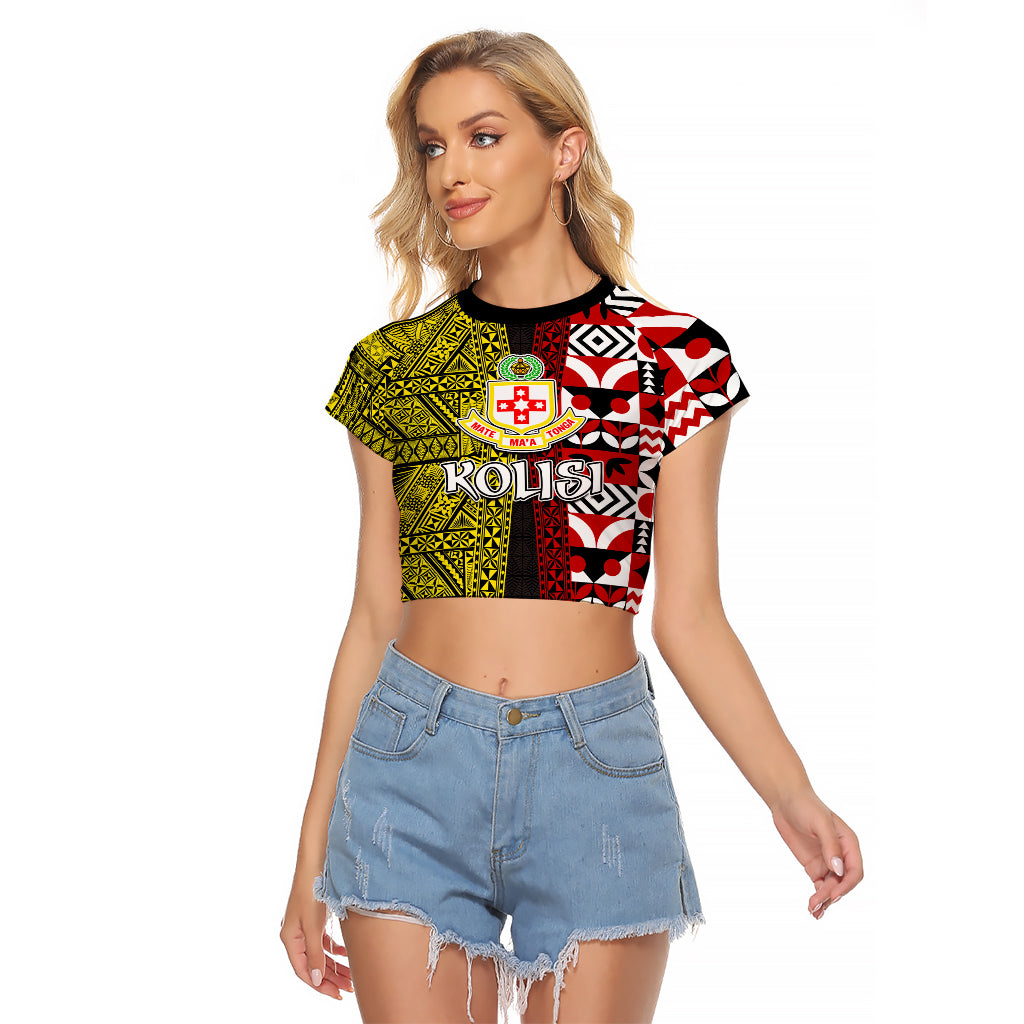 Tonga Kolisi Tonga Raglan Cropped T Shirt Ngatu and Geometric Pattern LT03 Female Red - Polynesian Pride