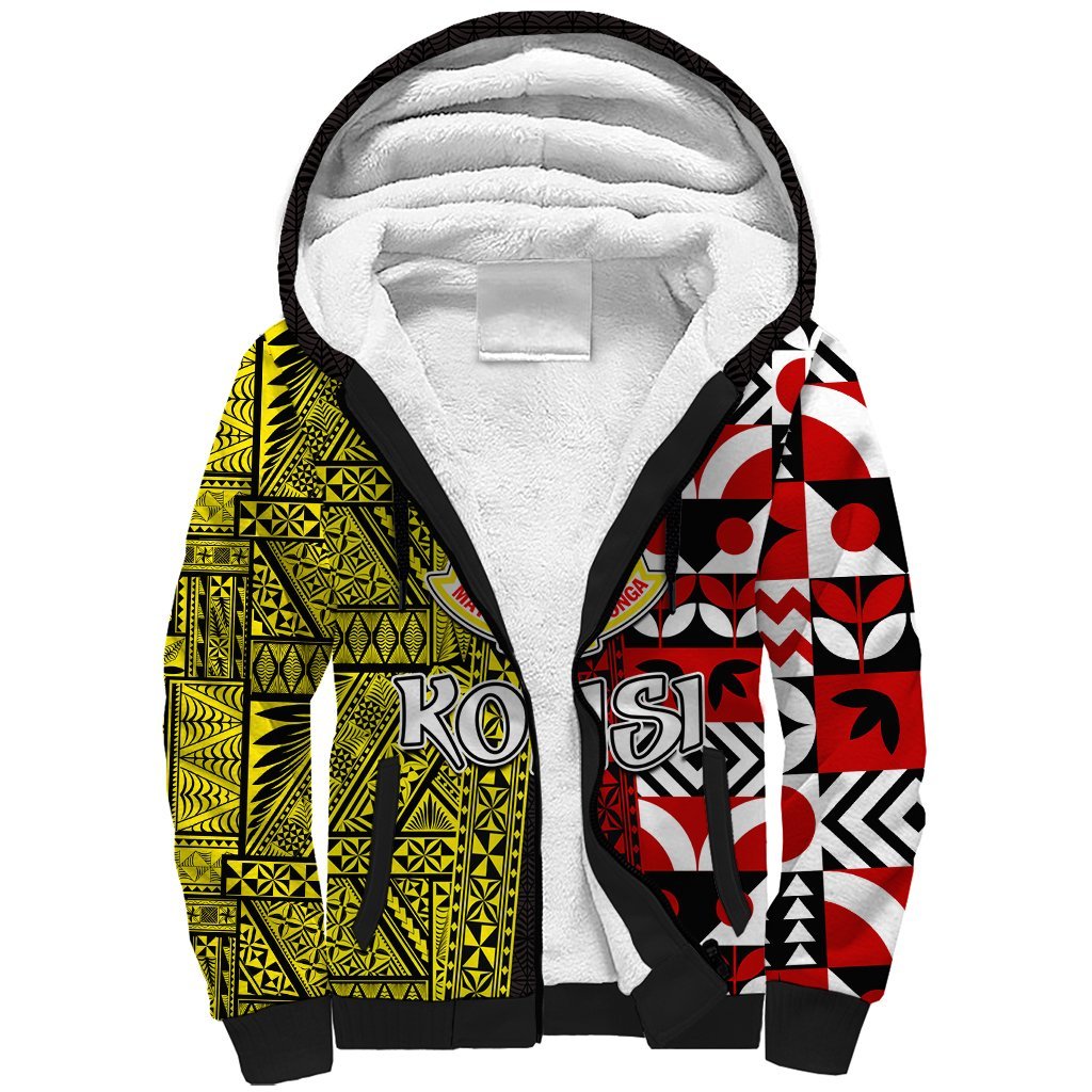 Tonga Kolisi Tonga Sherpa Hoodie Ngatu and Geometric Pattern LT03 Unisex Red - Polynesian Pride