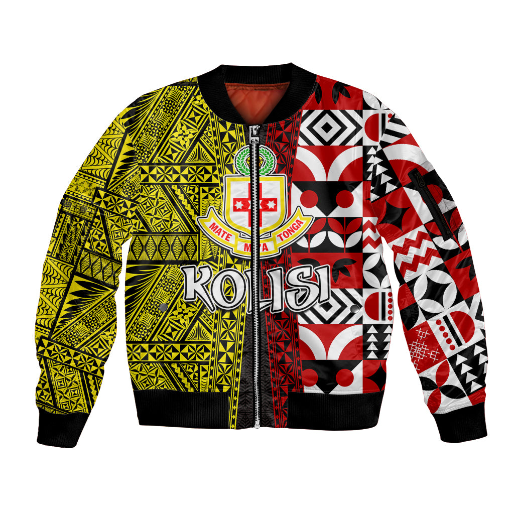 Tonga Kolisi Tonga Sleeve Zip Bomber Jacket Ngatu and Geometric Pattern LT03 Unisex Red - Polynesian Pride