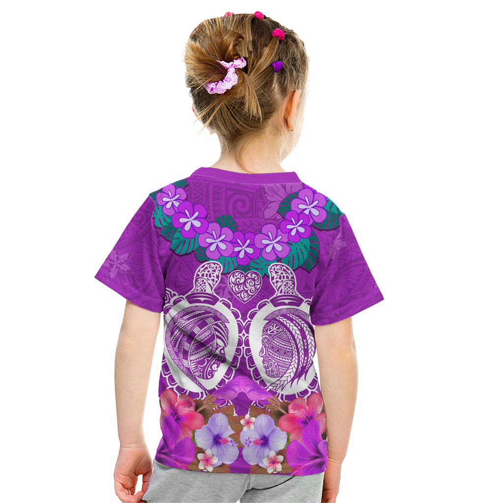 Polynesian Valentine Day Kid T Shirt Love Couple Turtle Maori Hibiscus Purple LT03 - Polynesian Pride