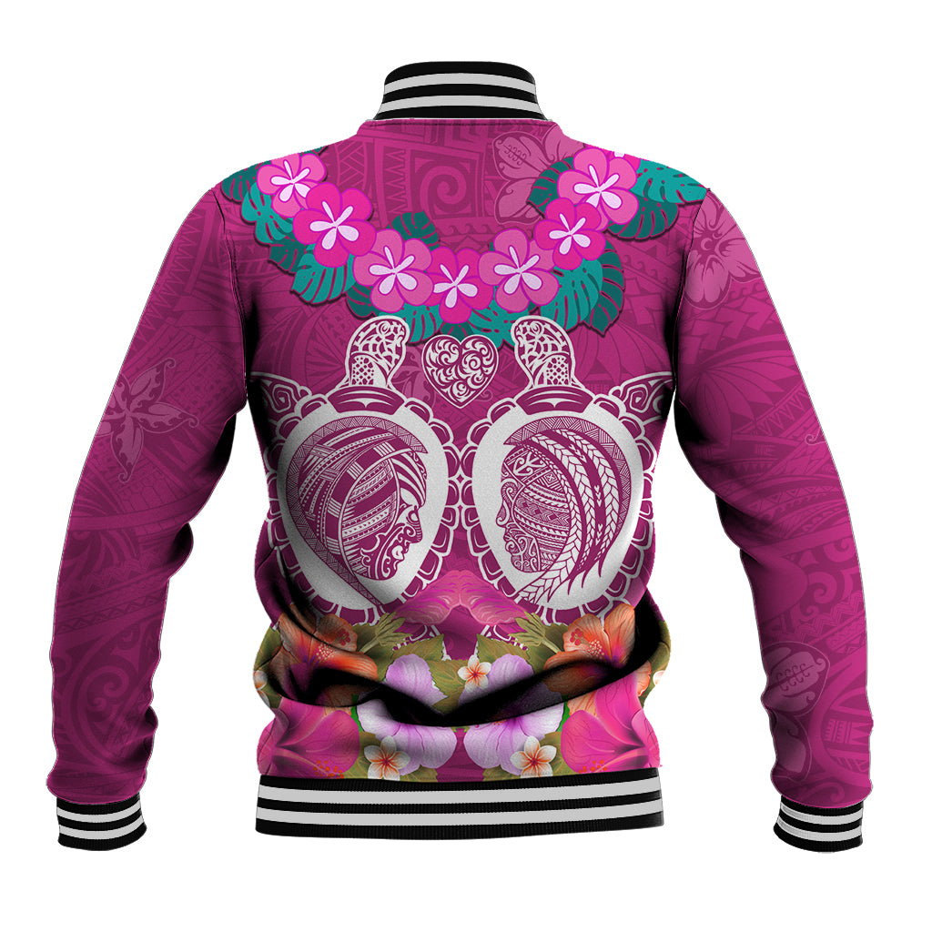 Polynesian Valentine Day Baseball Jacket Love Couple Turtle Maori Hibiscus Pink LT03 - Polynesian Pride