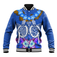 Polynesian Valentine Day Baseball Jacket Love Couple Turtle Maori Hibiscus Blue LT03 Unisex Blue - Polynesian Pride