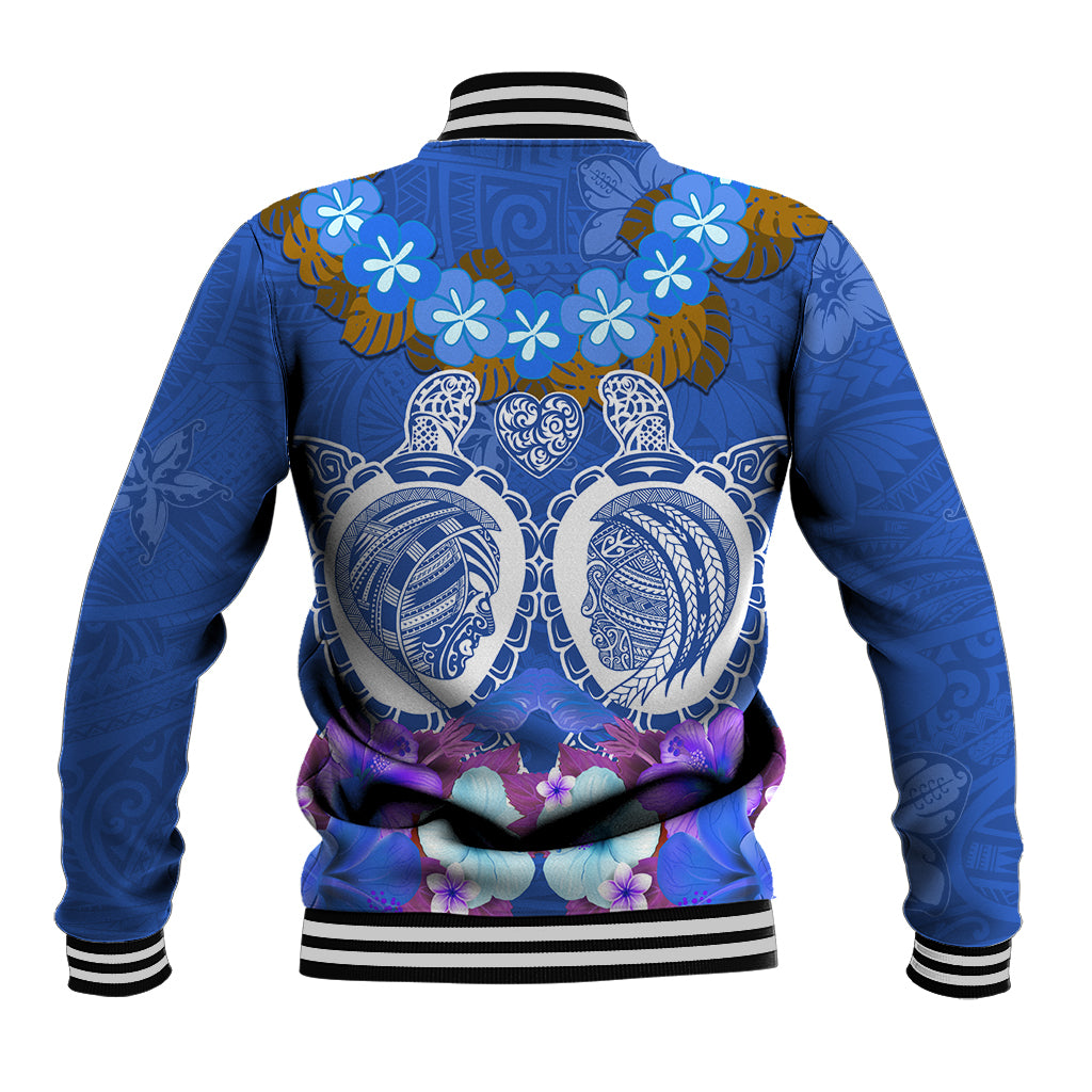 Polynesian Valentine Day Baseball Jacket Love Couple Turtle Maori Hibiscus Blue LT03 - Polynesian Pride