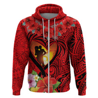 Hawaii Valentine Day Hoodie Couple on Beach mix Hibiscus and Polynesian Tattoo LT03 Zip Hoodie Red - Polynesian Pride