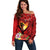 Hawaii Valentine Day Off Shoulder Sweater Couple on Beach mix Hibiscus and Polynesian Tattoo LT03 Women Red - Polynesian Pride