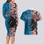 Personalised Aotearoa and Fiji Together Couples Matching Long Sleeve Bodycon Dress and Hawaiian Shirt Melanesian Warrior and Koru - Taniko with Hibiscus Tapa Pattern