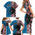 Personalised Aotearoa and Fiji Together Family Matching Short Sleeve Bodycon Dress and Hawaiian Shirt Melanesian Warrior and Koru - Taniko with Hibiscus Tapa Pattern