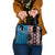 Personalised Aotearoa and Fiji Together Shoulder Handbag Melanesian Warrior and Koru - Taniko with Hibiscus Tapa Pattern