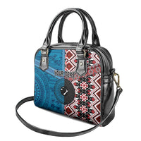 Personalised Aotearoa and Fiji Together Shoulder Handbag Melanesian Warrior and Koru - Taniko with Hibiscus Tapa Pattern LT03 - Polynesian Pride