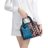 Personalised Aotearoa and Fiji Together Shoulder Handbag Melanesian Warrior and Koru - Taniko with Hibiscus Tapa Pattern LT03 - Polynesian Pride
