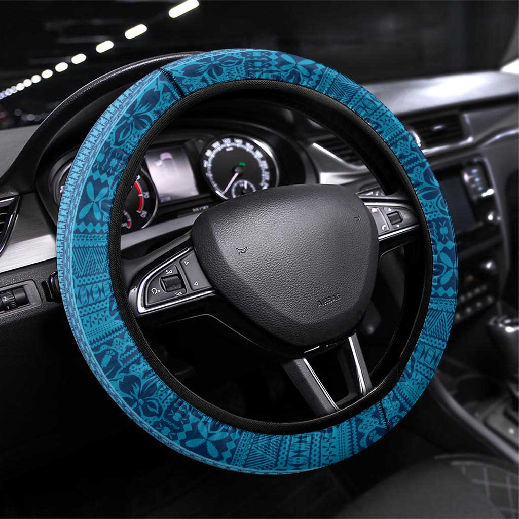 Aotearoa and Fiji Together Steering Wheel Cover Melanesian Warrior and Koru - Taniko with Hibiscus Tapa Pattern