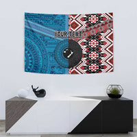 Personalised Aotearoa and Fiji Together Tapestry Melanesian Warrior and Koru - Taniko with Hibiscus Tapa Pattern LT03 - Polynesian Pride