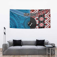 Personalised Aotearoa and Fiji Together Tapestry Melanesian Warrior and Koru - Taniko with Hibiscus Tapa Pattern LT03 - Polynesian Pride