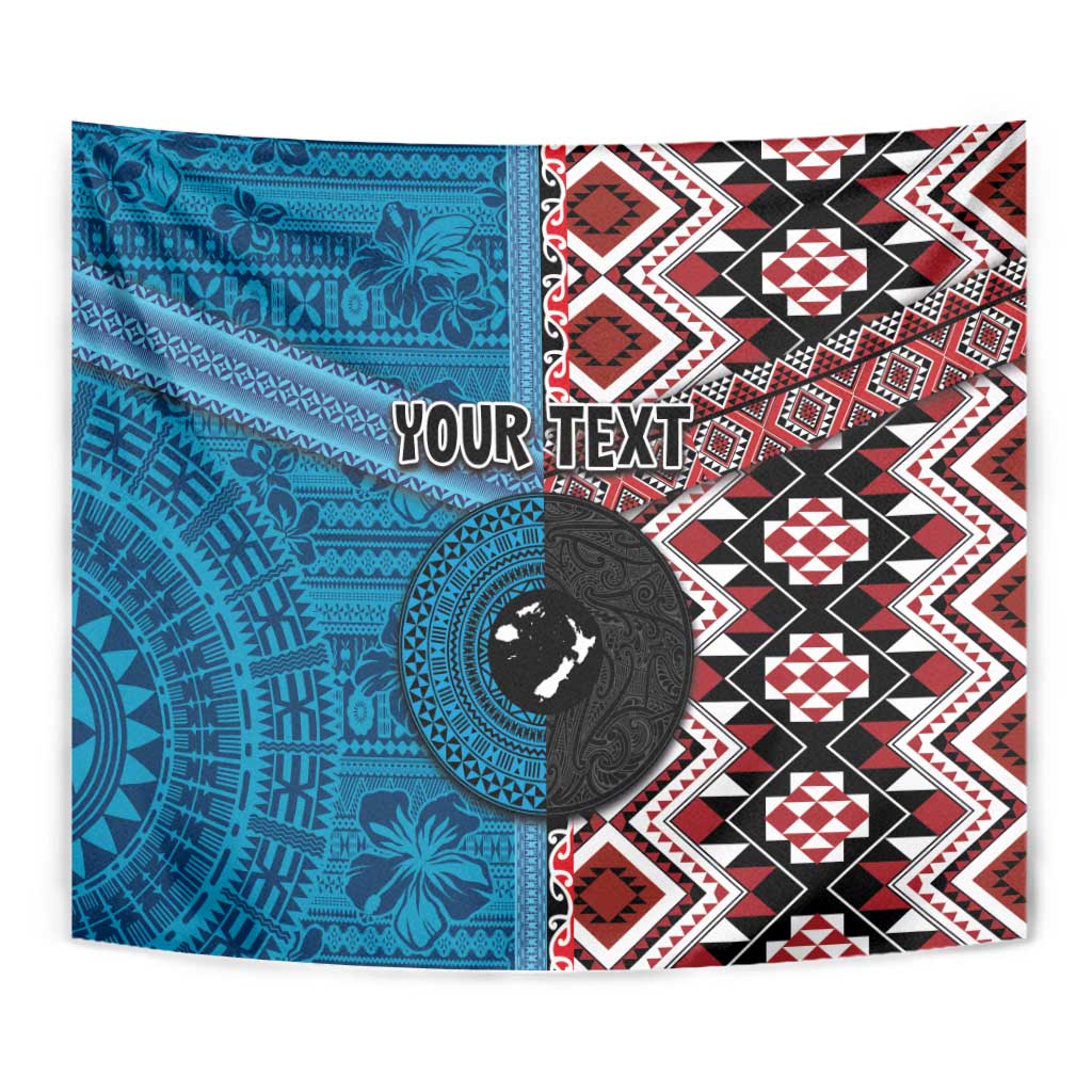 Personalised Aotearoa and Fiji Together Tapestry Melanesian Warrior and Koru - Taniko with Hibiscus Tapa Pattern LT03 - Polynesian Pride