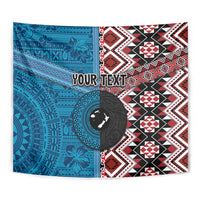 Personalised Aotearoa and Fiji Together Tapestry Melanesian Warrior and Koru - Taniko with Hibiscus Tapa Pattern LT03 - Polynesian Pride