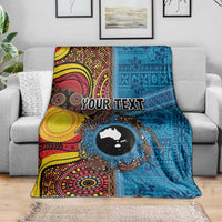 Personalised Australia and Fiji Together Blanket Tribal Palm Tree with Tapa and Aboriginal Animals Half Style LT03 - Polynesian Pride