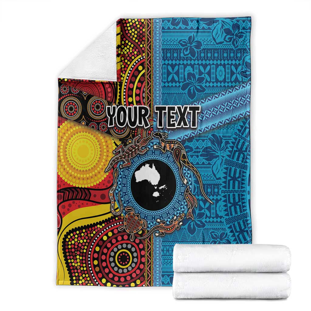 Personalised Australia and Fiji Together Blanket Tribal Palm Tree with Tapa and Aboriginal Animals Half Style LT03 - Polynesian Pride