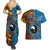 Personalised Australia and Fiji Together Couples Matching Summer Maxi Dress and Hawaiian Shirt Tribal Palm Tree with Tapa and Aboriginal Animals Half Style